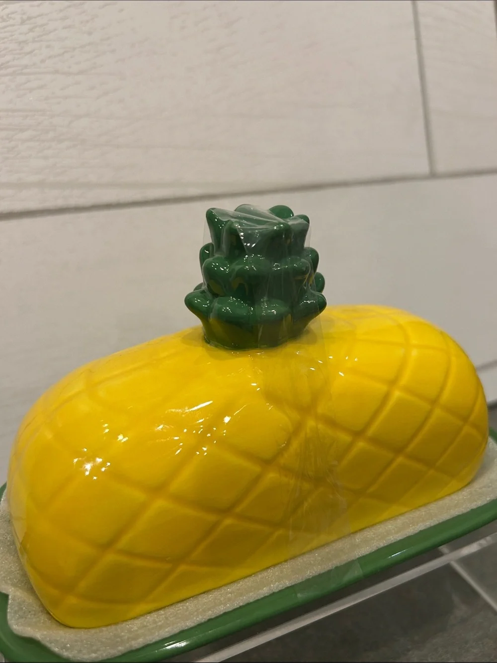 Ceramic Pineapple Butter Dish in Yellow and Green